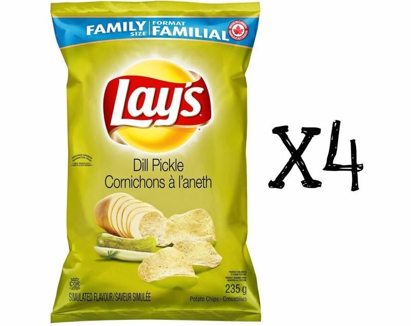 4x Bag Lays Dill Pickle Chips LARGE Family Size 235g From Canada FRESH NEW