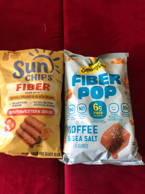 2 Bags of Fiber Chips – 1 Sun Chips Fiber – 1 Smartfood Fiber Pop