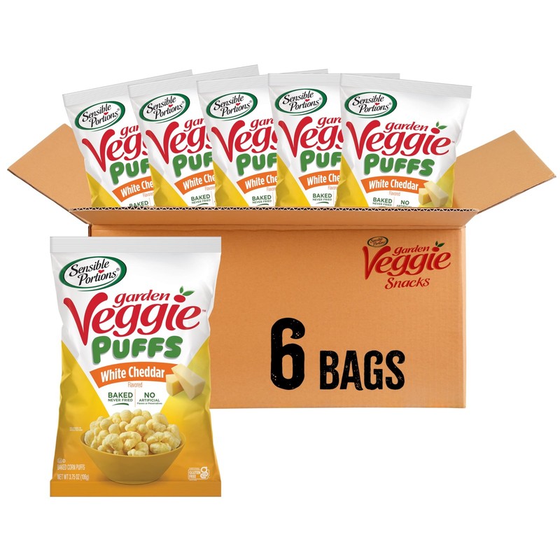 Sensible Portions Garden Veggie Puffs, White Cheddar, 3.75 oz (Pack of 6)