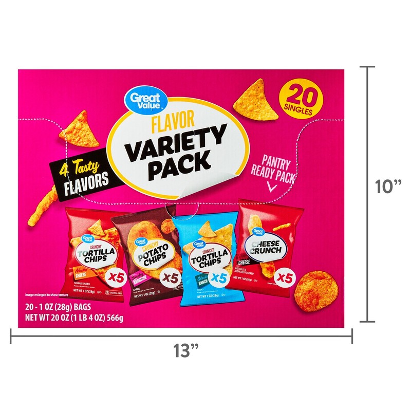 Great Value Flavor Variety Chip Pack, 1 Oz, 20 Count gallery
