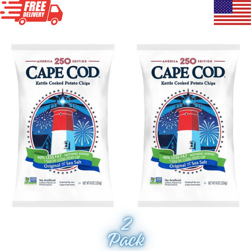 Cape Cod Less Fat Original Kettle Cooked Potato Chips 8 oz Gluten Free 2 Pack