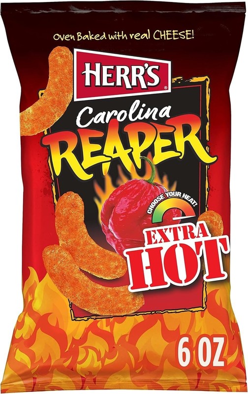 Herr’s Carolina Reaper Cheese Curls 6oz Pack of 12 Gluten Free Snack Food
