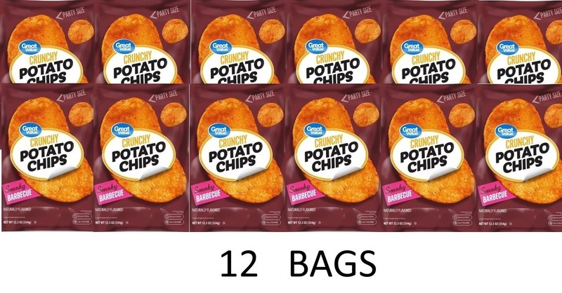 Great Value Party Size Smoky Barbecue BBQ Snack Potato Chips 12.5oz Bag 12 BAGS