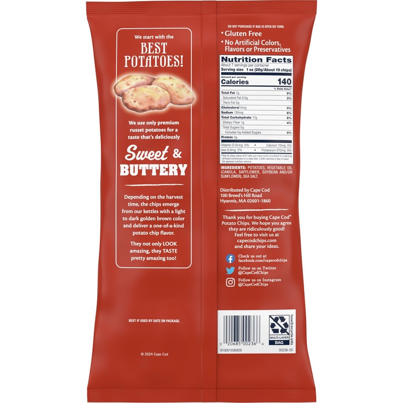 Cape Cod Potato Chips, Russet Kettle Chips, 7.5 Oz gallery