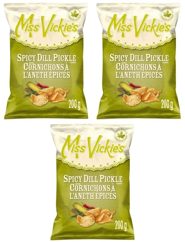 Miss Vickie’s Spicy Dill Pickle Flavor Kettle Cooked Potato Chips, 200g (3 Pack)