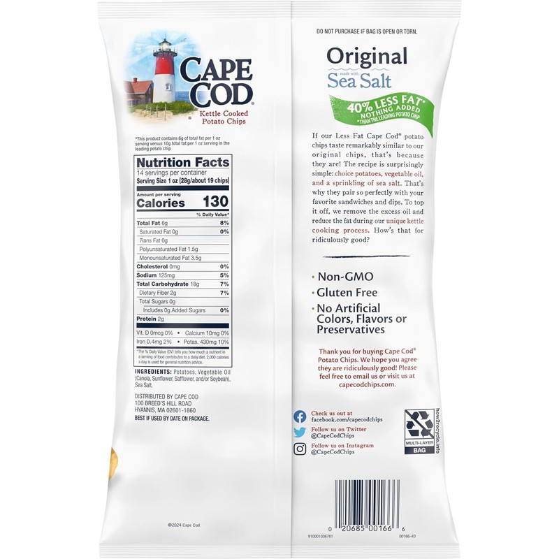 Cape Cod Potato Chips, Less Fat Kettle Chips, 14 Oz gallery