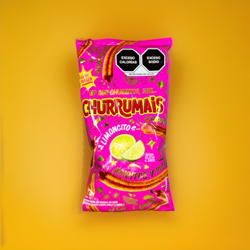 6- Pack Mexican Chips Churrumais Lime And Chili Flavored Corn Snack (70g) Bags