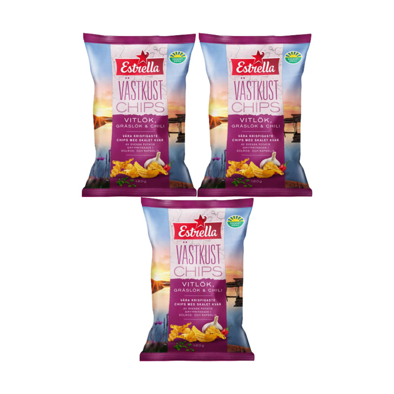 Estrella Västkustchips Garlic Chives Chili 3x180g Swedish Kettle Chips