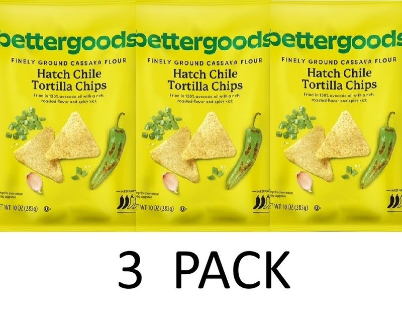 Bettergoods Finely Ground Cassava Hatch Chile Tortilla Chips 10 oz Bag – 3 PACK