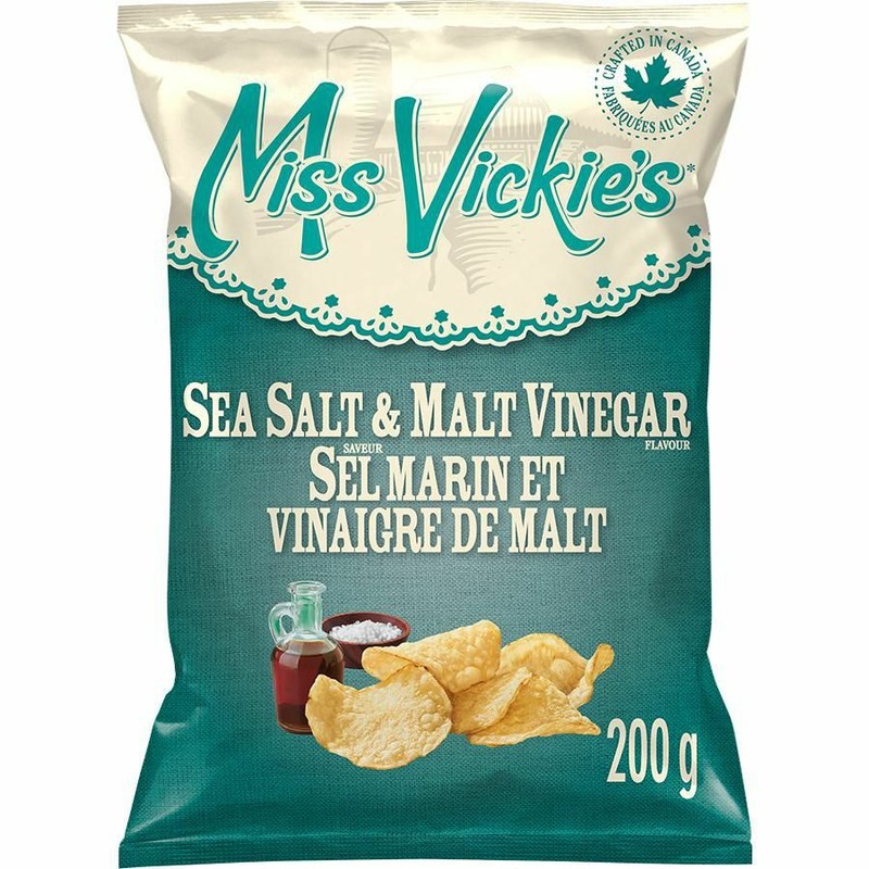 12 Bags Miss Vickie’s Sea Salt & Malt Vinegar Potato Chips 200g Each-From Canada