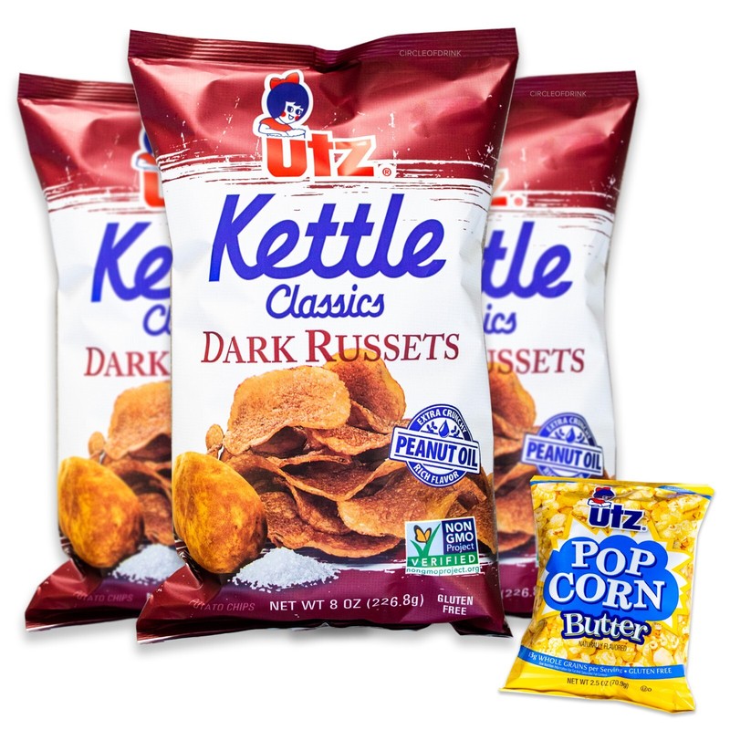 Utz Kettle Dark Russets Potato Chips (3, 8oz Bags) - Butter Popcorn (2.5oz bag)