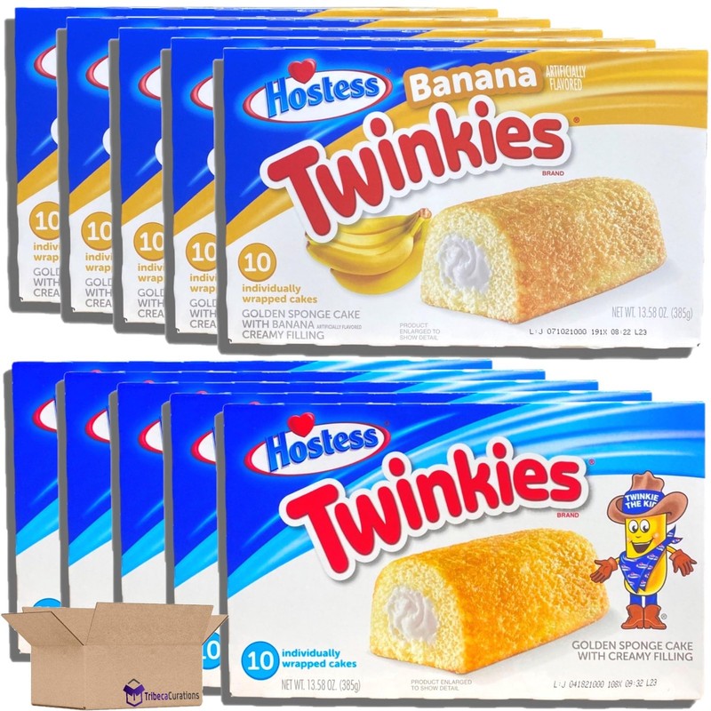 Hostess Banana & Original Twinkies Bulk Combo Pack | 10 Count Box | Pack of 10