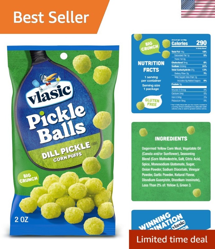 Bold Dill Pickle Flavored Puffed Snacks – Ideal for On-the-Go Crunching, 2 oz.