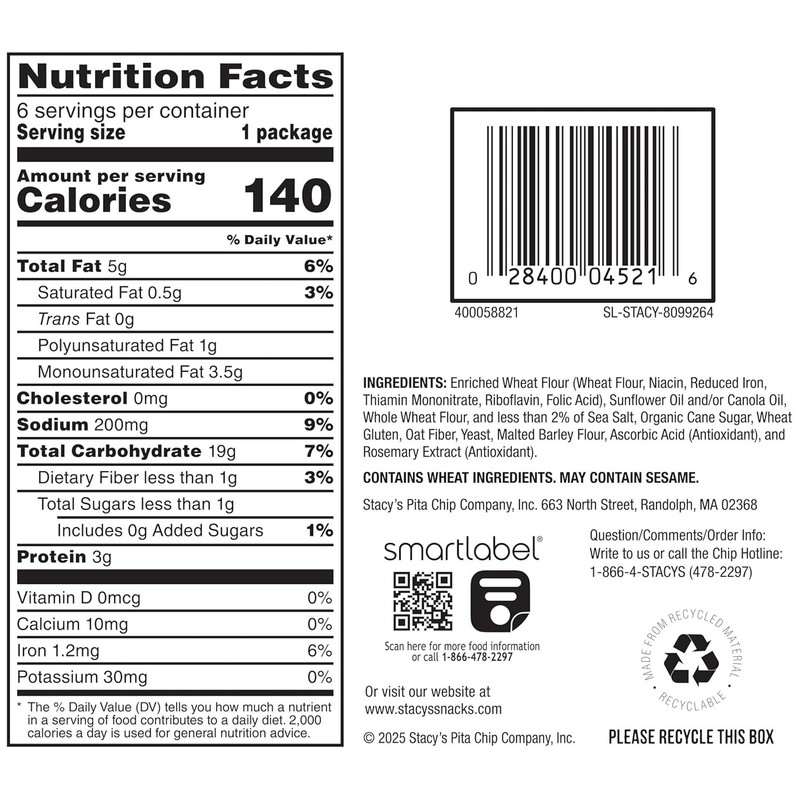 Stacy’s Pita Chips, Sea Salt, No Artificial Colors or Flavors, 1 Oz Pack of 6 gallery