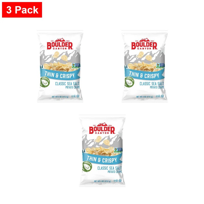 Boulder Canyon Thin & Crispy Classic Sea Salt Potato Chips, 6 Oz – 3 Pack