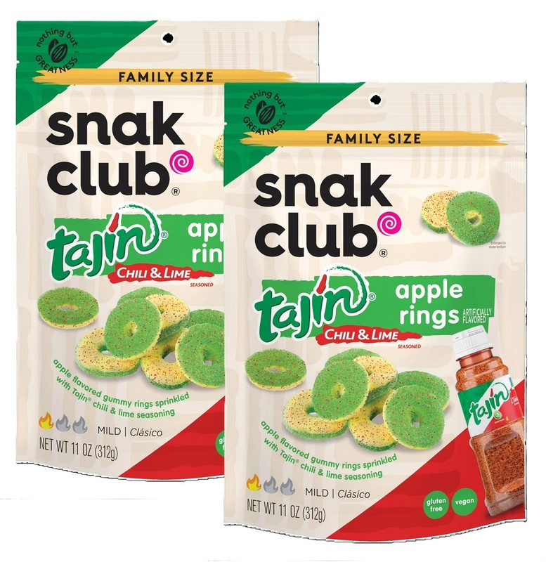 Snak Club APPLE RINGS Gummy Candy Tajin Chili & Lime Mild 7 Oz Bag 2Pk AUG 2026