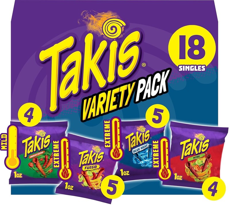 Takis 18 pc / 1 oz Variety Pack, Assorted Flavored Mixed Rolled Tortilla Chips –