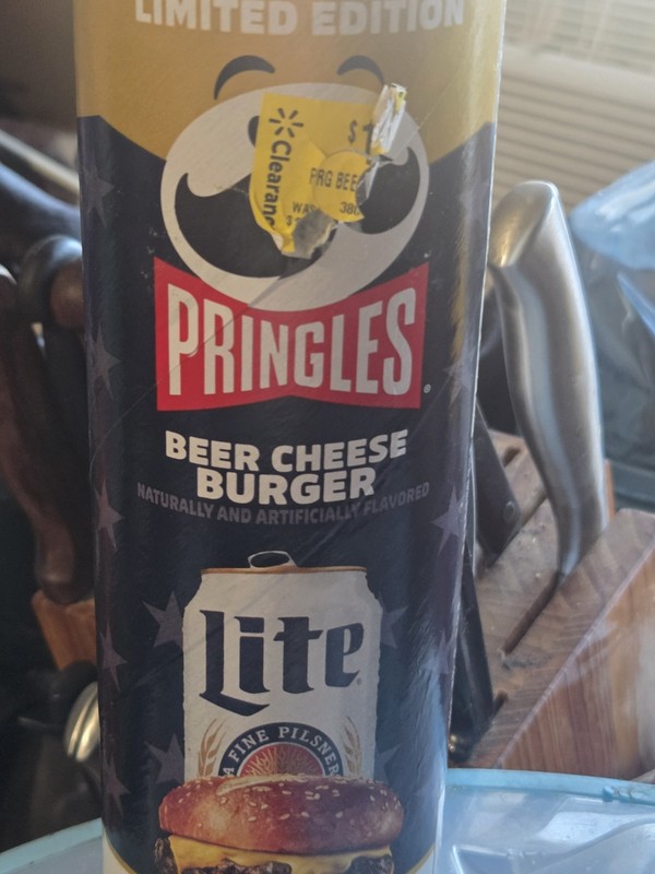 Pringles Beer Cheese Burger Potato Crisps 5.5 oz Tube Limited Edition