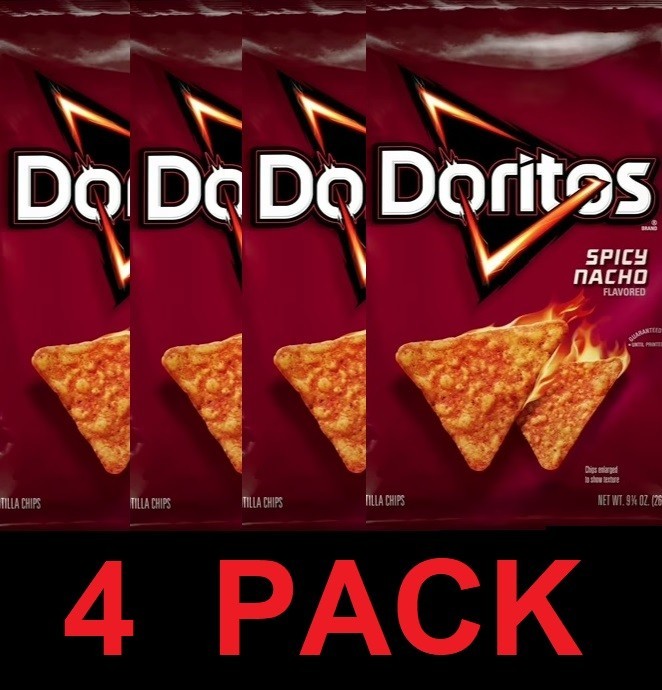 Doritos SPICY NACHO CHEESE Flavor Snack Tortilla Chips 9.25 oz Bag – 4 PACK