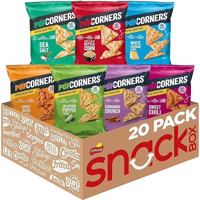 Popcorners Popped Corn Chips, 7 Flavor Variety Snack Pack, 1 Oz Bags, (20 Pack)