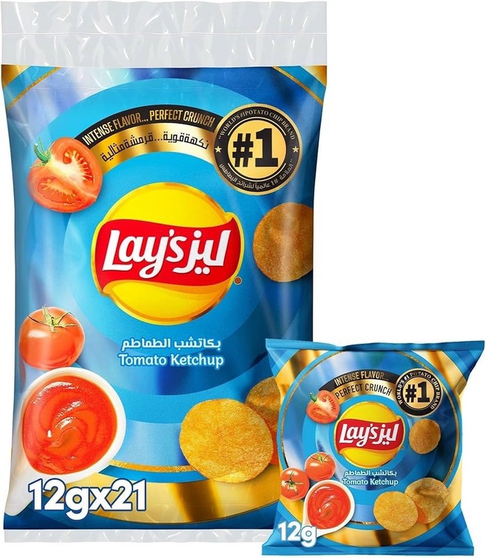 Lay’s Chips Potato Tomato Ketchup Flavor 12 Gram 21 Pieces شيبس ليز بالكاتشب