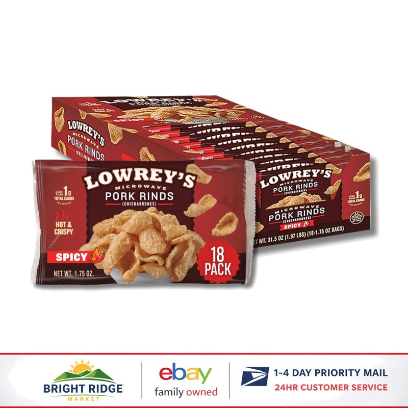 Hot & Spicy Pork Rinds Snack Pack, 1.75 Ounce Bags, Keto-Friendly Treat
