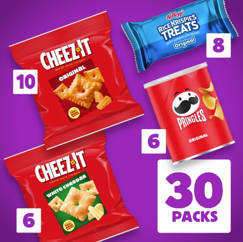 Cheez-It, Pringles & Rice Krispies Variety Pack Lunch Snacks, 30.1 oz, 90 Count gallery