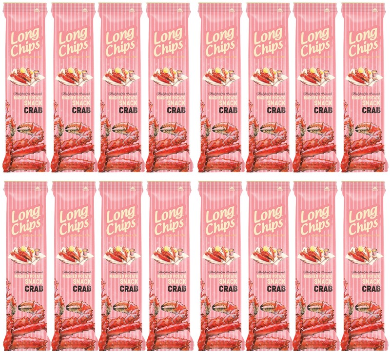 16 LONG CHIPS CRAB Flavor Mashed Potato Snack Bags 75g 2.65oz
