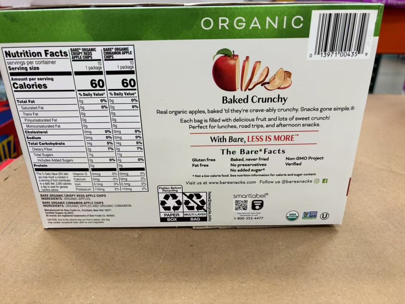 Bare Baked Crunchy Organic Crispy Reds & Cinnamon Apple Chips 10.6 oz/ 20 Bags gallery