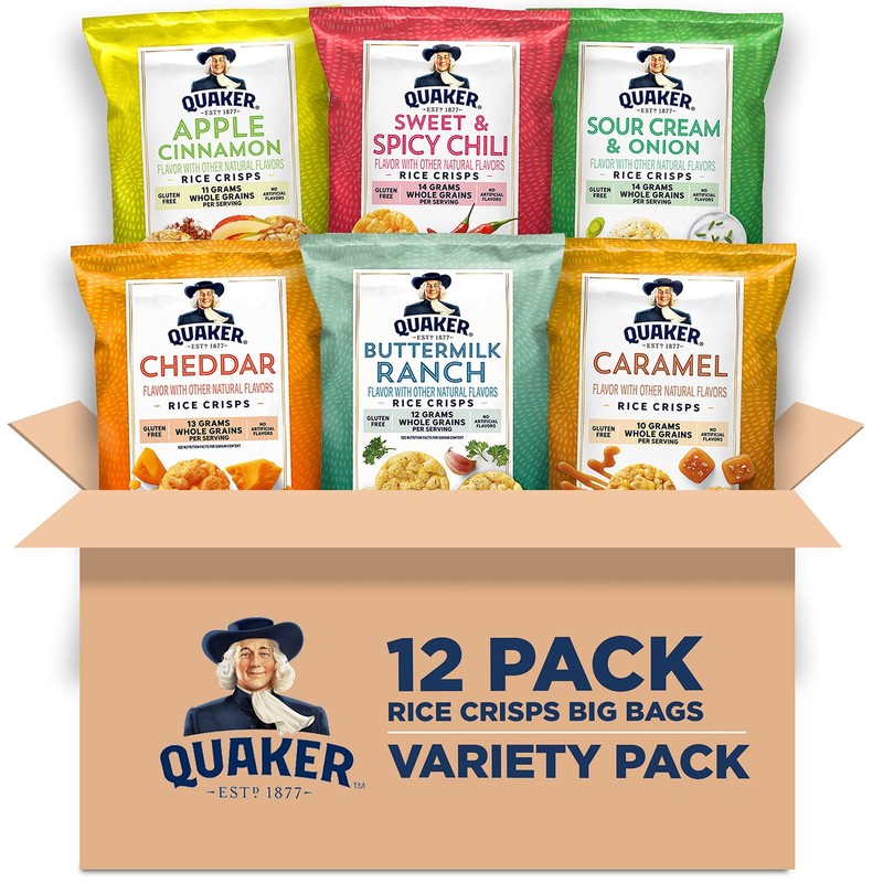 Quaker Rice Crisps Variety Pack 12 Bags 3oz Gluten Free 6 Flavors Snack