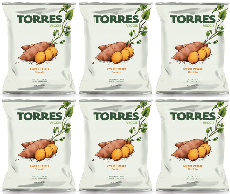 6 TORRES SWEET POTATO Vegetable Chips Snack Bags 90g 3.17oz