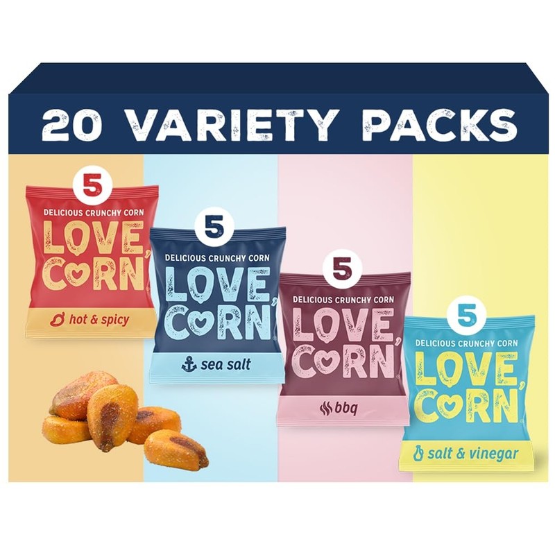 LOVE CORN Fab Four Variety Pack – Hot & Spicy, Sea Salt, BBQ, Salt & Vinegar …