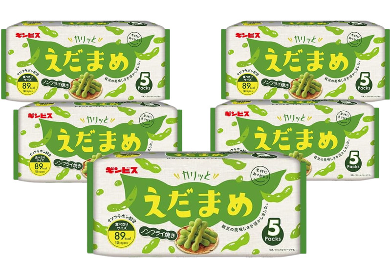 Ginbis Karitto Edamame 90g (5P In) x5 Bags Crispy Non-Fried Japanese Snack Bulk