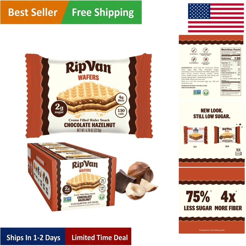 Keto Chocolate Hazelnut Wafer Cookies - Gluten-Free, Treats in 12oz Box
