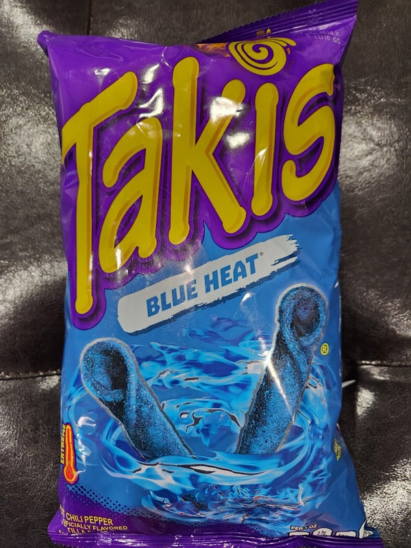 TAKIS BLUE HEAT EXTREME HOT CHILI PEPPER 12/2024 TORTILLA CHIPS NET WT 9.9 OZ