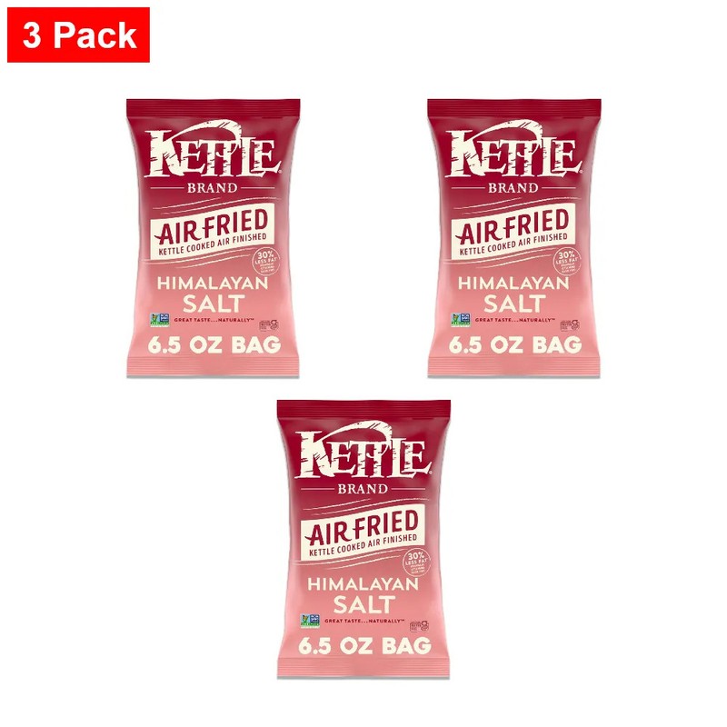 Kettle Brand Potato Chips,Air Fried Himalayan Salt Kettle,6.5 Oz Bag-3 Pack