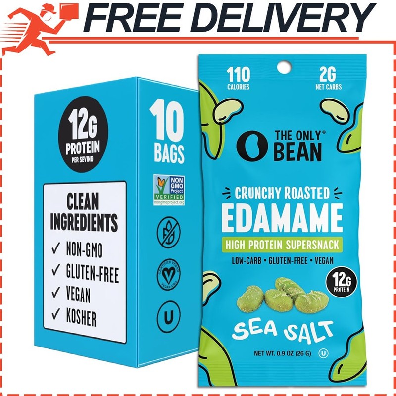 The Only Bean Crunchy Dry Roasted Edamame Snacks Sea Salt Healthy High Protein
