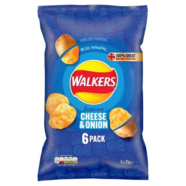 Walkers Crisps Cheese and Onion 6X25g – Pack of 2