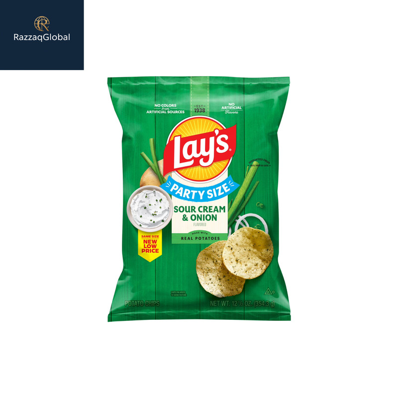 Lay’s Sour Cream & Onion Flavored Potato Chips, Party Size, 12.5 oz Bag