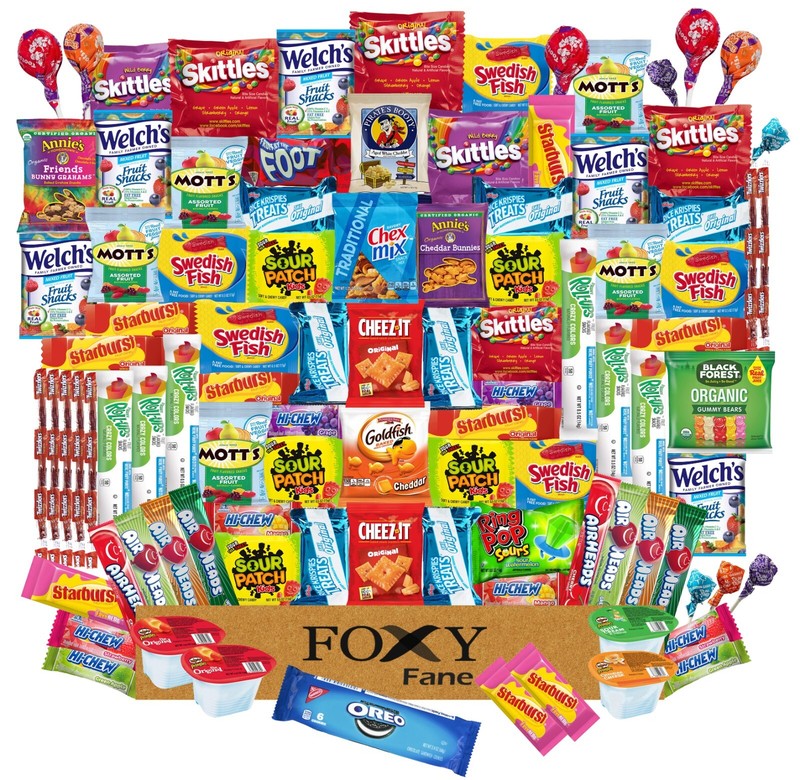 Foxy Fane 100ct Ultimate Snack Box – Variety of Crackers, Cookies, Candy & Chips