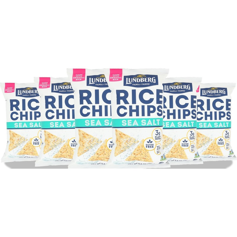 Sea Salt Lundberg Rice Chips 5.5 Oz Snacks 6 Pack