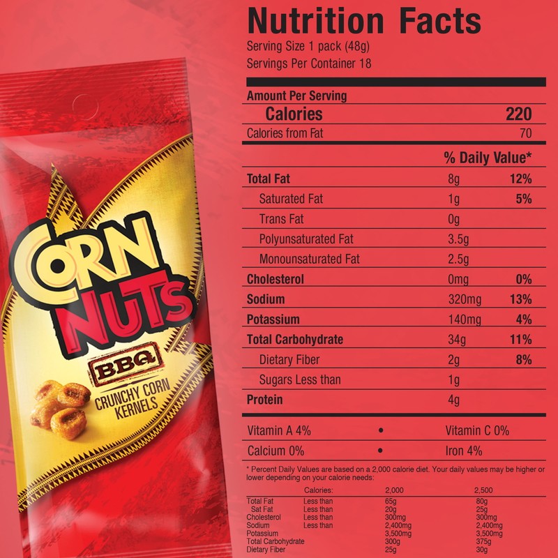 CORN NUTS BBQ Crunchy Corn Kernels Snack, Ready-to-Eat Snack, 1.7oz (Pack of 18)