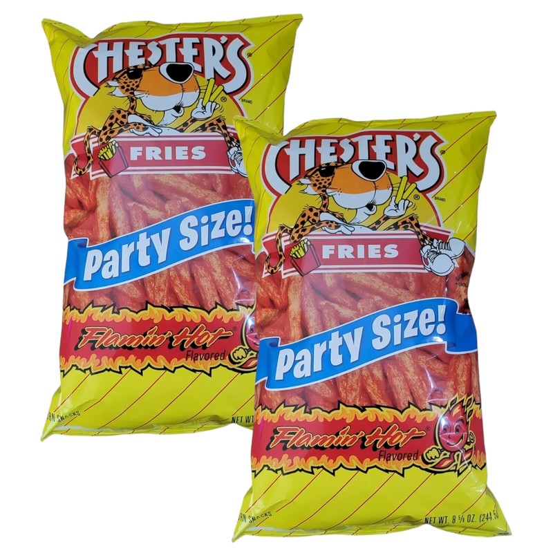 Chester’s FLAMIN’ HOT Cheetos FRIES Corn Snacks Crunchy Party Sz 8-5/8oz. 2 Bags