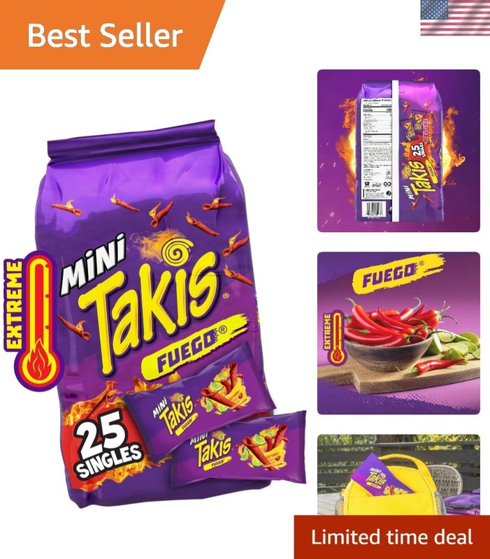 Fuego Mini Takis Extreme Spicy Chips – 25 pc Multipack with Zesty Flavor