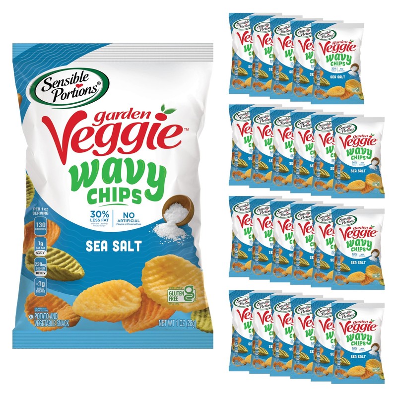 Sensible Portions Garden Veggie Wavy Chips, Sea Salt, Snack Size, 1 Oz Pack o…
