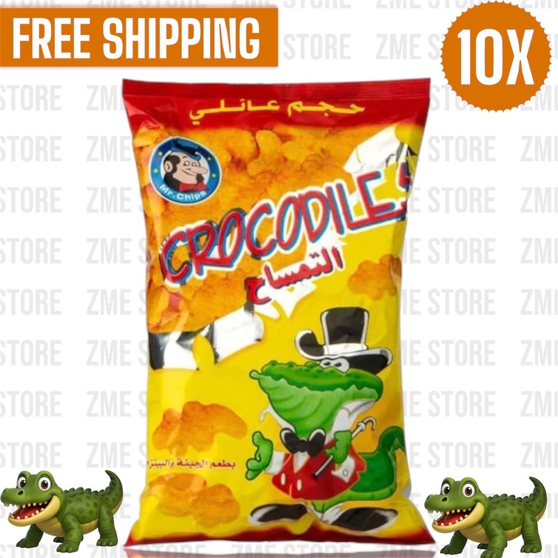 10 Pack X Mr. Chips Crocodile Chips Pizza and Cheese Flavor Family Size(60 Gram)