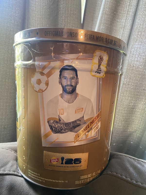 Lays FIFA World Cup 2026 Mix Large Collectible Tin Lionel Messi Sealed 3 Bags