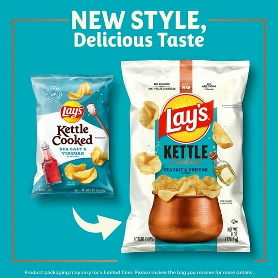 Lay’s Sea Salt & Vinegar Kettle Cooked Potato Chips 8 oz Bags 2 Pack gallery