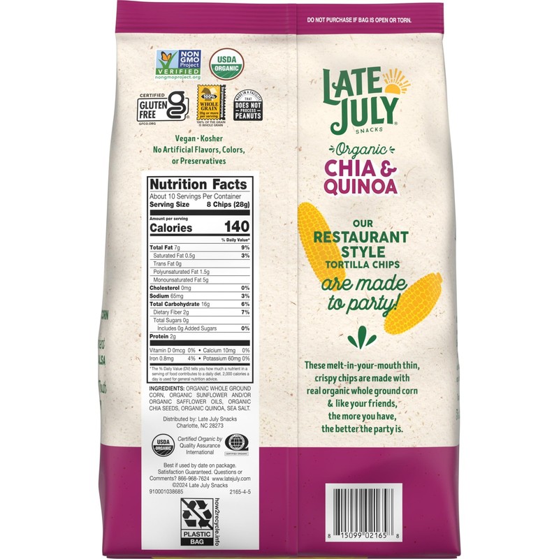 Late July Organic Chia Quinoa Tortilla Chips 10.1 Ounce Gluten Free Vegan Snack gallery