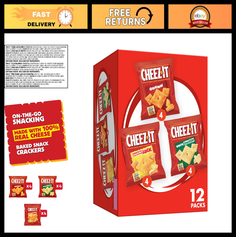 Baked Cheese Crackers Variety Pack – 12.1oz Box (12 Packs) – Crunchy Snack Treat
